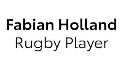 Black text on a white background displaying the name “Fabian Holland” in bold, with the words “Rugby Player” written below in a lighter font.